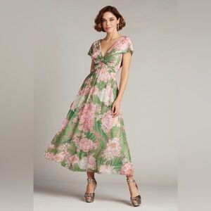 New Tadashi Shoji Ausra Floral Cap Sleeve Chiffon Dress Women's Size 2